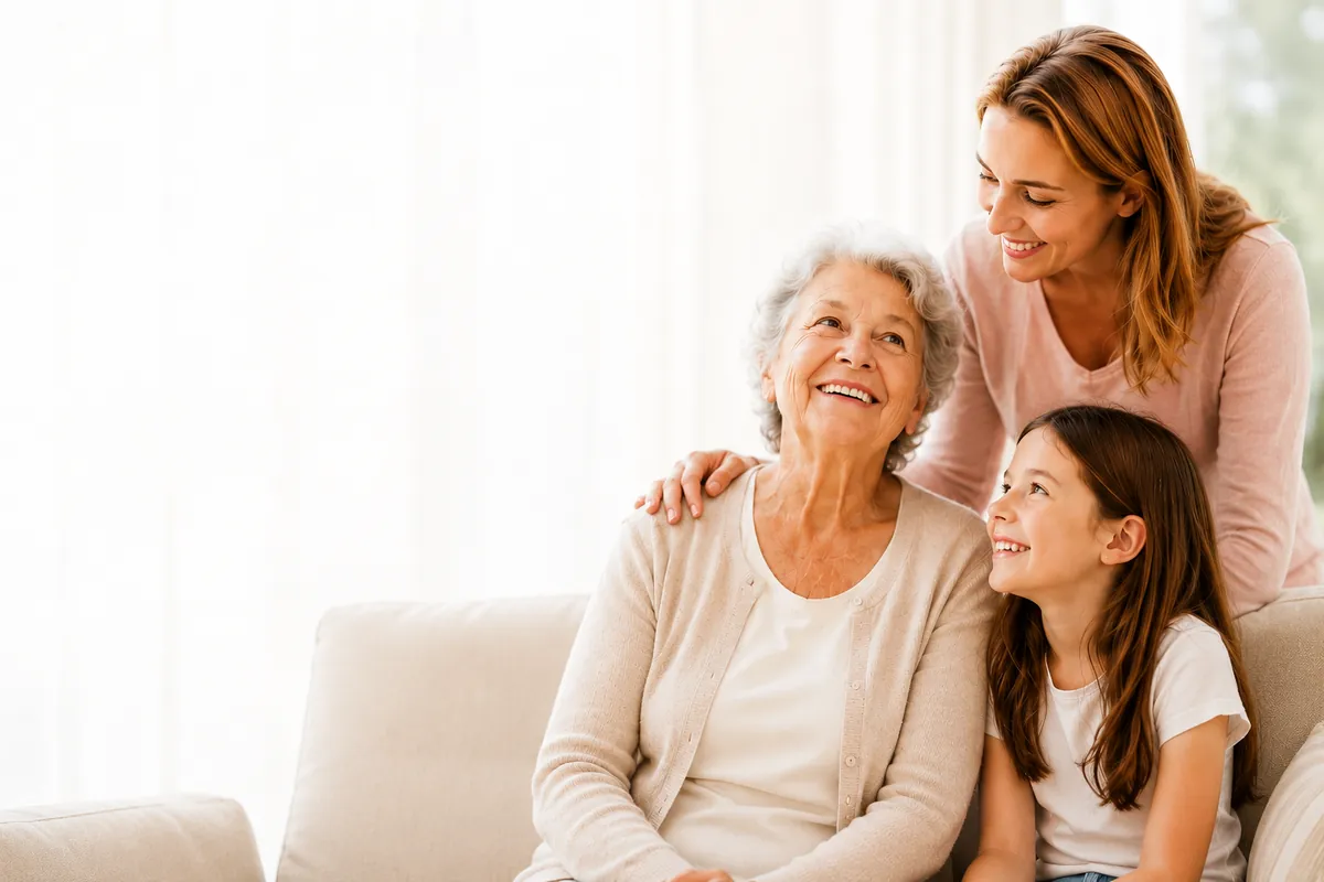 Stavement Betreuungskraft umarmt herzlich eine Seniorin – Alltagsbegleitung nach §45b SGB XI